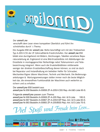 ZF Zahnradfabrik-Friedrichshafen Triebwerke Typ A-205/I-CSS Reparaturanleitung & Bild-Ersatzteilliste & Explosionszeichnungen - annoligno 858
